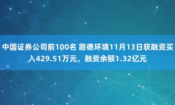 中国证券公司前100名 路德环境11月13日获融资买入429.51万元，融资余额1.32亿元